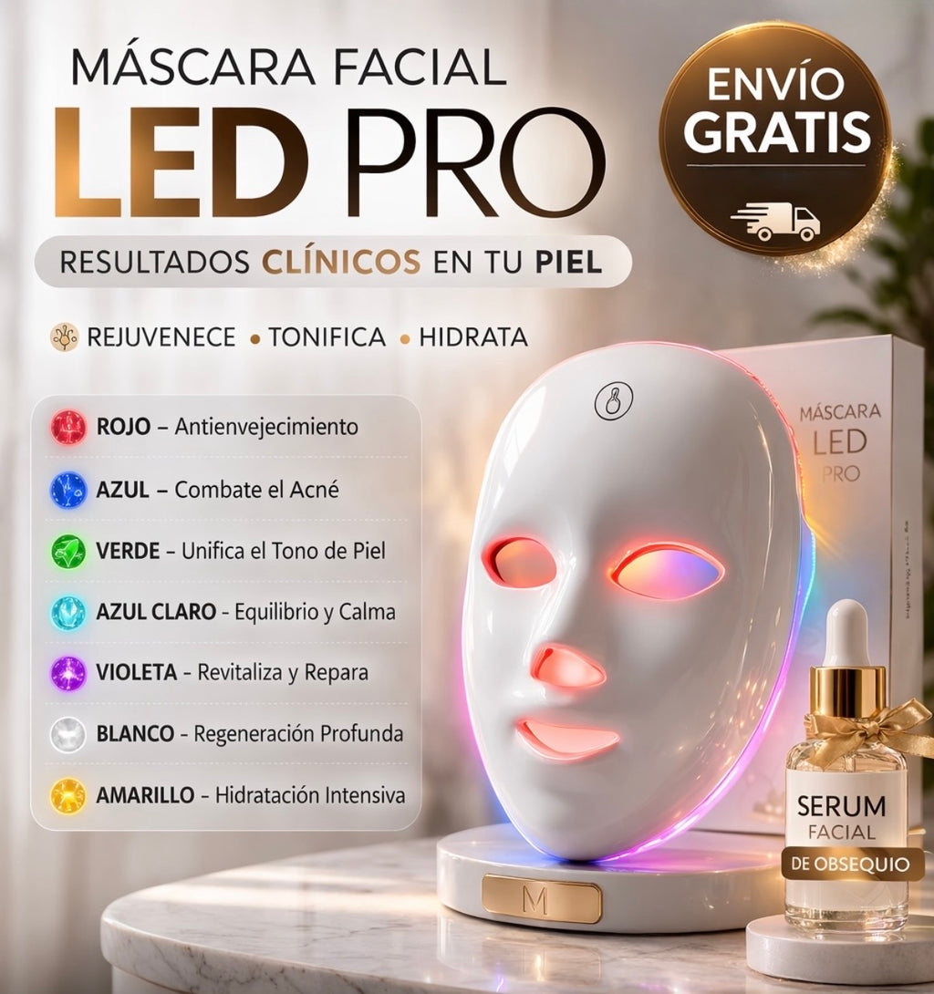 Máscara Facial LED Pro 7 Colores + Serum Facial de Regalo | Spa Facial Profesional en Casa