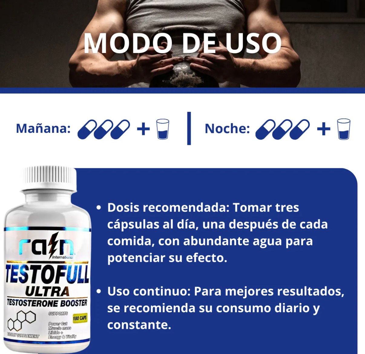 TestoFull Ultra International 180 Cápsulas – POTENCIADOR Natural DE Energía y vitalidad Masculina