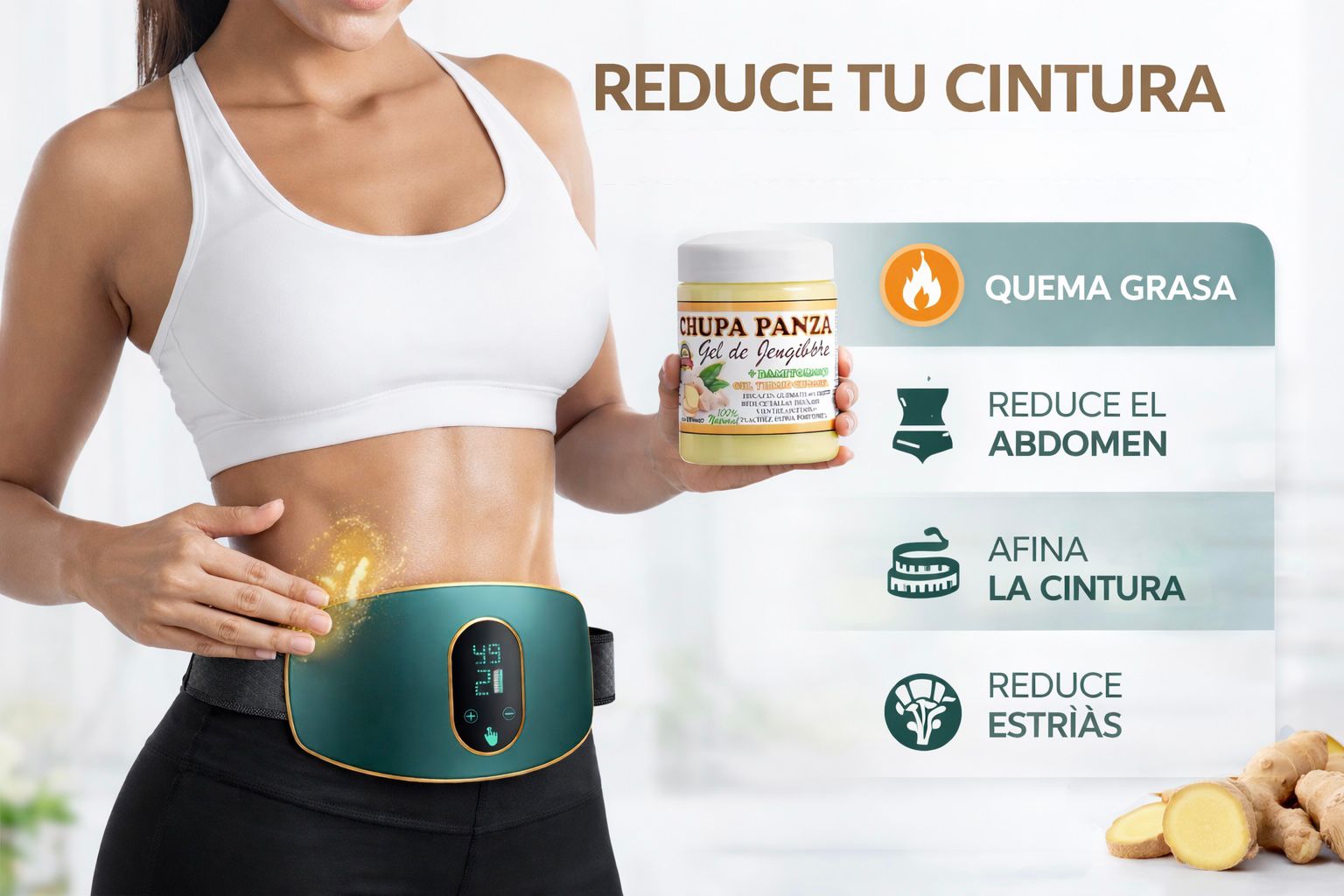 Pack Reductor Termoactivo: Gel de Jengibre + Faja Moldeadora Inteligente