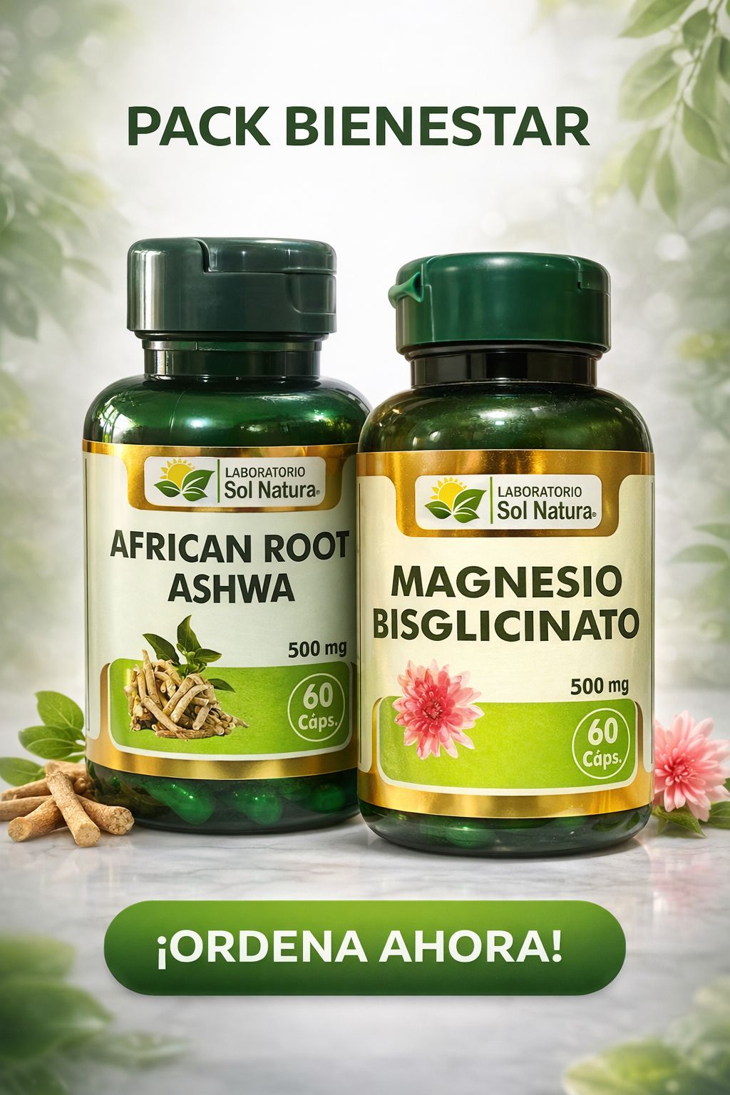 Pack Bienestar Natural Ashwagandha + Magnesio Bisglicinato 500 mg | Energía, Relajación y Apoyo al Descanso