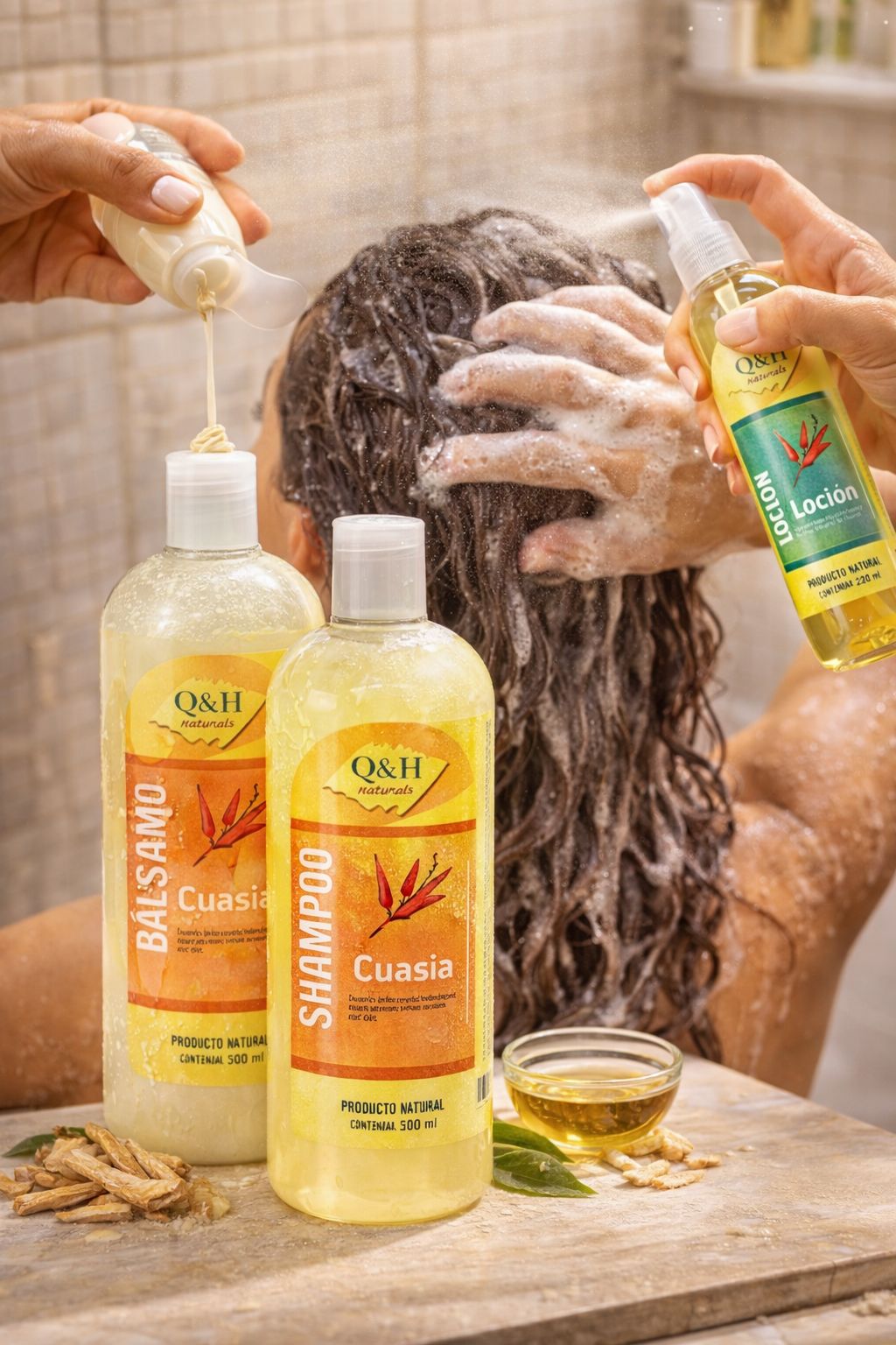 Pack Cuasia Natural Shampoo + Bálsamo + Loción | Cuidado Capilar Protector y Nutritivo 3 Productos