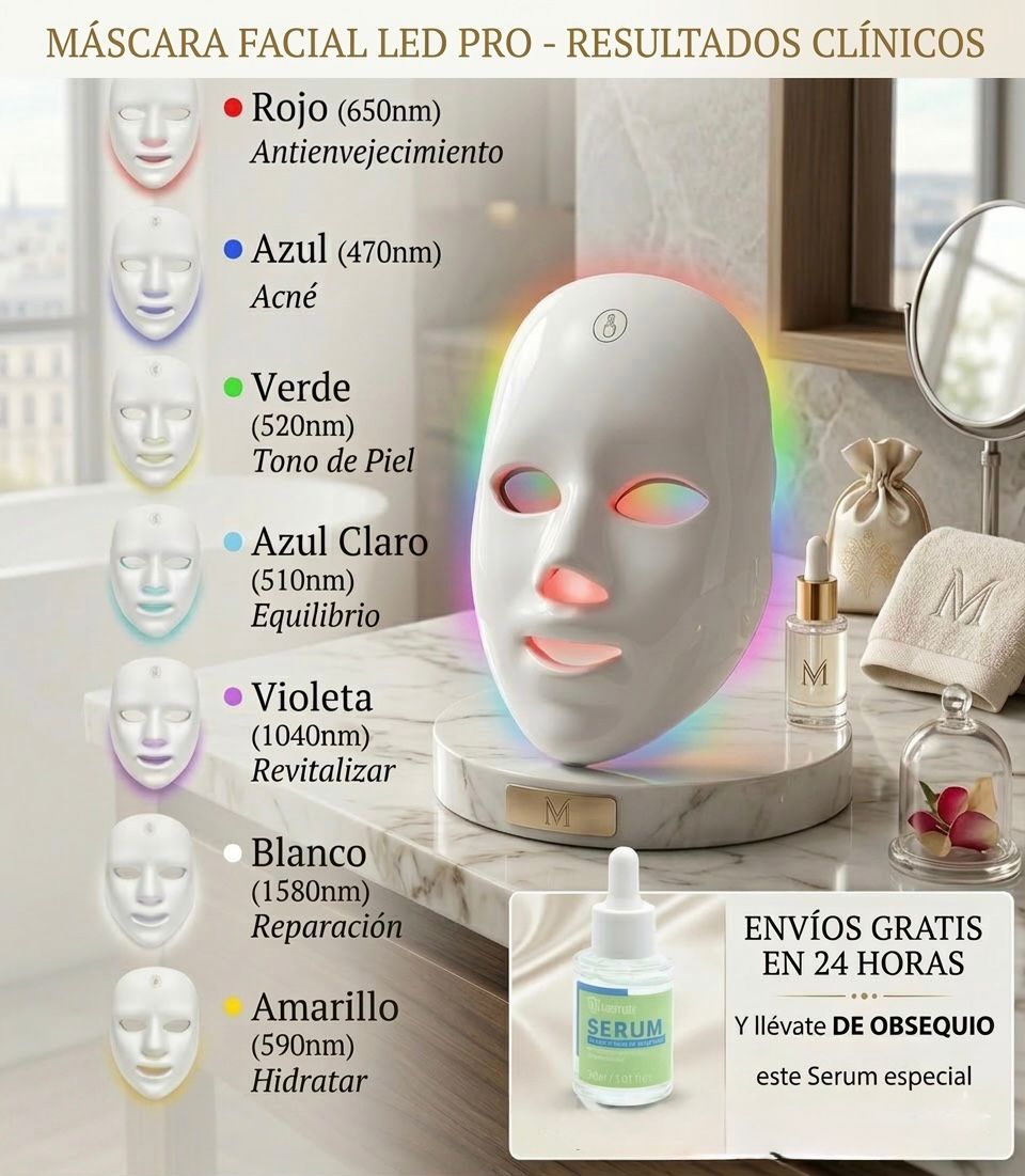 Máscara Facial LED Pro 7 Colores + Serum Facial de Regalo | Spa Facial Profesional en Casa